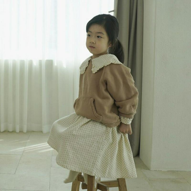 【キッズ10%OFF】レーストリムカラードットワンピース u07210 キッズ 【3~8才】【ops】【韓国 ファッション ワン