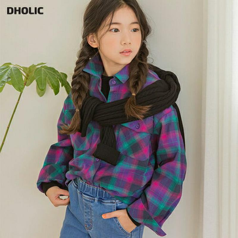 【キッズ10%OFF】ダブルフラップポケットチェックシャツ p007189 キッズ 【3~8才】【bl】【韓国 ファッション ト