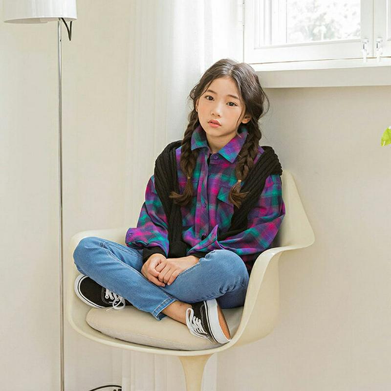【キッズ10%OFF】ダブルフラップポケットチェックシャツ p007189 キッズ 【3~8才】【bl】【韓国 ファッション ト