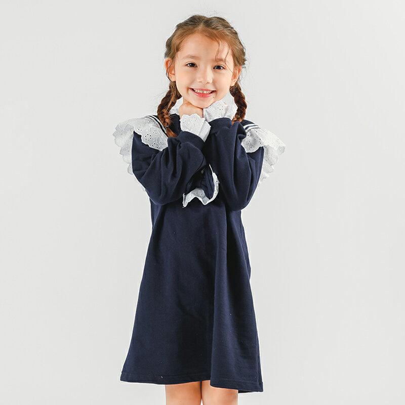 レースフリルリボンワンピース p007325 キッズ 【3~8才】【ops】【韓国 ファッション ワンピース ミディ ミドル ミディアム 膝丈 膝上 モックネック パフスリーブ 女の子 長袖 ルーズ ゆったり 子供 子供用 幼稚園 通学 通園 小学生 秋 冬】【KIDS】