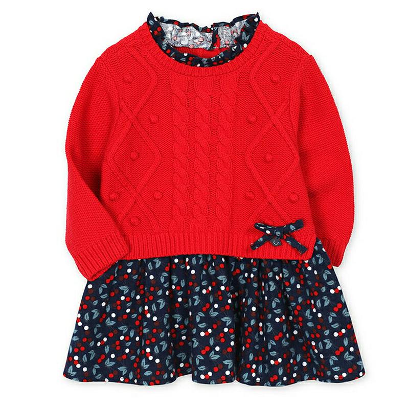 【キッズ30%OFF】ニットレイヤードワンピース p007284 キッズ 【3~8才】【ops】【韓国 ファッション ワンピース ミニ ショート 膝上 フレア Aライン 女の子 長袖 ニット レイヤード風 パターン 柄 キッズ 子供 子供用 幼稚園 通学 通園 小学生 春 秋 冬】【KIDS】