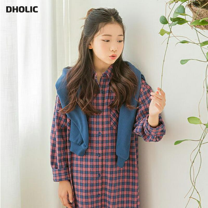 【キッズ10%OFF】チェックシャツワンピース p007188 キッズ 【3~8才】【ops】【韓国 ファッション ワンピース 