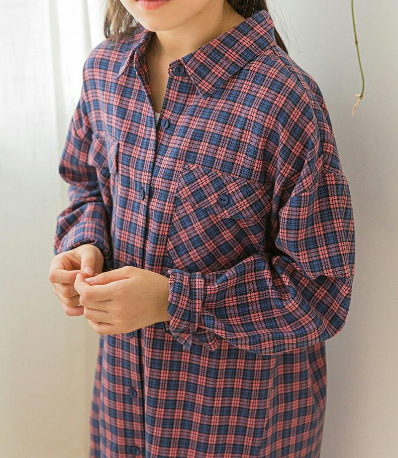 【キッズ10%OFF】チェックシャツワンピース p007188 キッズ 【3~8才】【ops】【韓国 ファッション ワンピース 