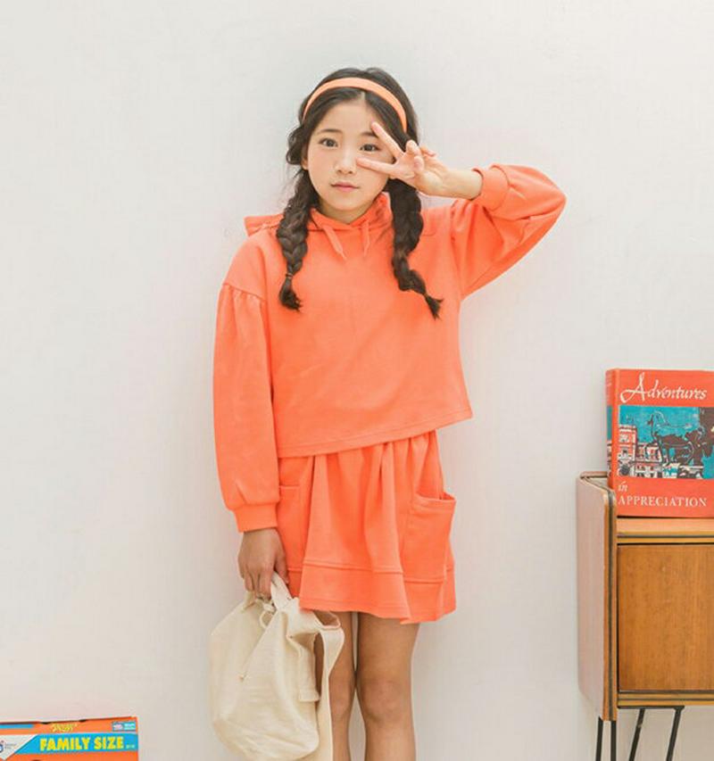 【キッズ10%OFF】パフフーディ&ポケットスカートSET p007128 キッズ 【3~8才】【SET】【韓国 ファッション 