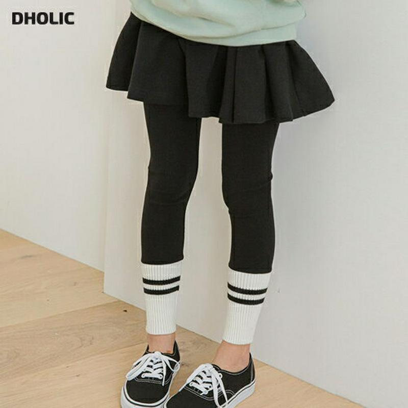 【キッズ10%OFF】配色リブレギンスフレアスカート p007260 キッズ 【3~8才】【pt】【韓国 ファッション ボトムス