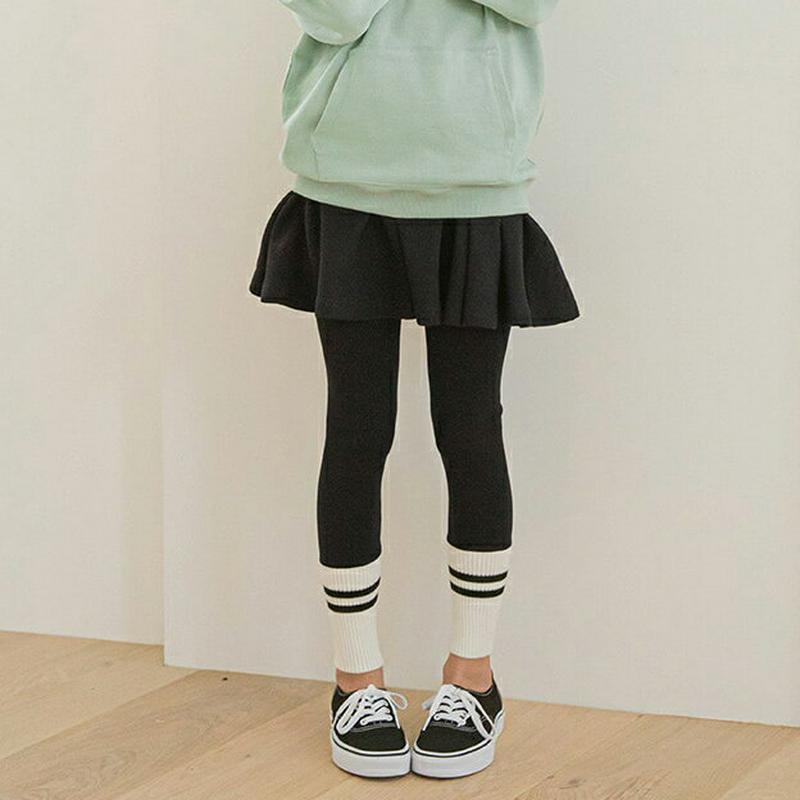 【キッズ10%OFF】配色リブレギンスフレアスカート p007260 キッズ 【3~8才】【pt】【韓国 ファッション ボトムス