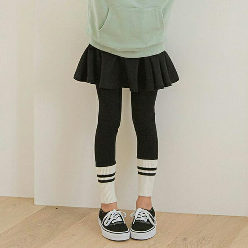 【キッズ10%OFF】配色リブレギンスフレアスカート p007260 キッズ 【3~8才】【pt】【韓国 ファッション ボトムス