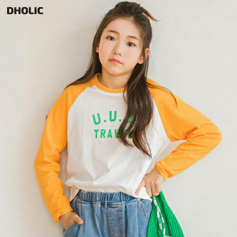 【キッズ10%OFF】配色ラグランスリーブ英字Tシャツ p007045 キッズ 【3~8才】【tops】【韓国 ファッション ト