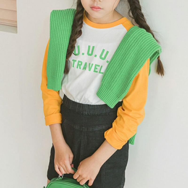 【キッズ10%OFF】配色ラグランスリーブ英字Tシャツ p007045 キッズ 【3~8才】【tops】【韓国 ファッション ト