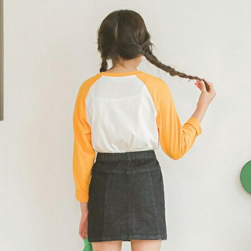 【キッズ10%OFF】配色ラグランスリーブ英字Tシャツ p007045 キッズ 【3~8才】【tops】【韓国 ファッション ト