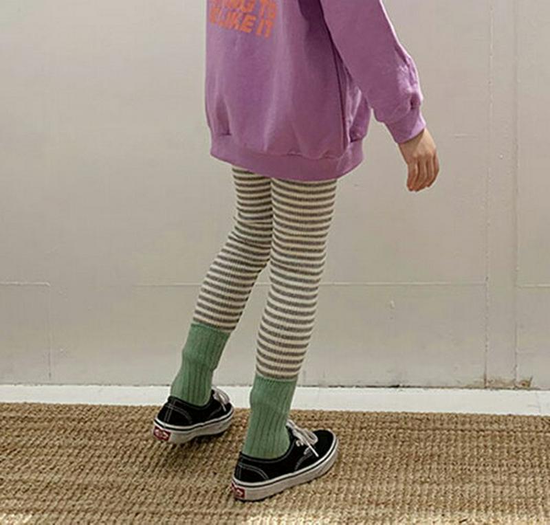 【キッズ10%OFF】ボーダーリブレギンス u07413 キッズ 【3~8才】【pt】【韓国 ファッション ボトムス レギンス 