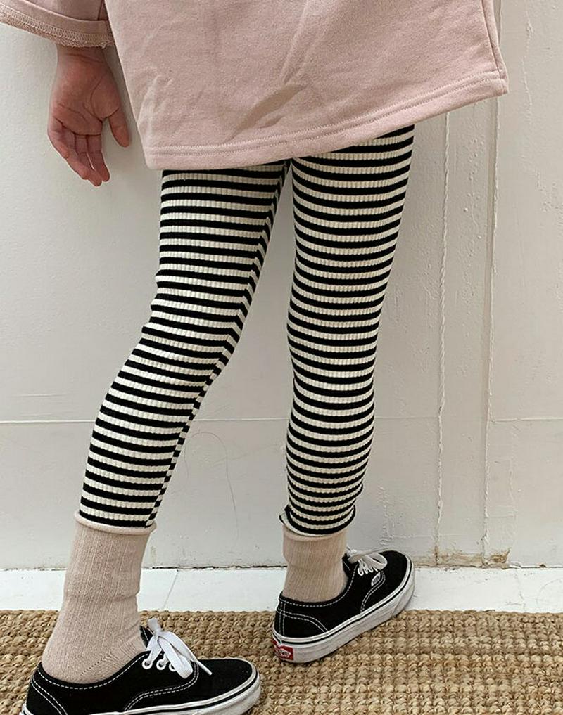 【キッズ10%OFF】ボーダーリブレギンス u07413 キッズ 【3~8才】【pt】【韓国 ファッション ボトムス レギンス 