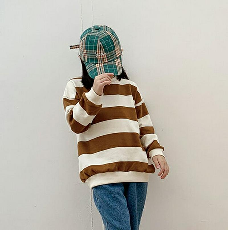 【キッズ10%OFF】ワイドボーダースウェット u07382 キッズ 【3~8才】【tops】【韓国 ファッション トップス ス