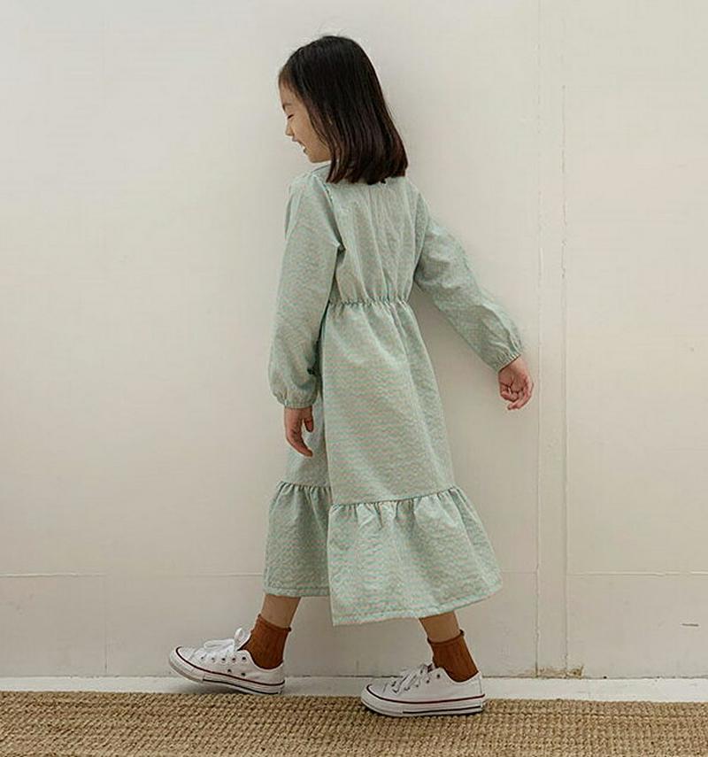 【キッズ10%OFF】ウエストゴムチェックワンピース u07385 キッズ 【3~8才】【ops】【韓国 ファッション ワンピー