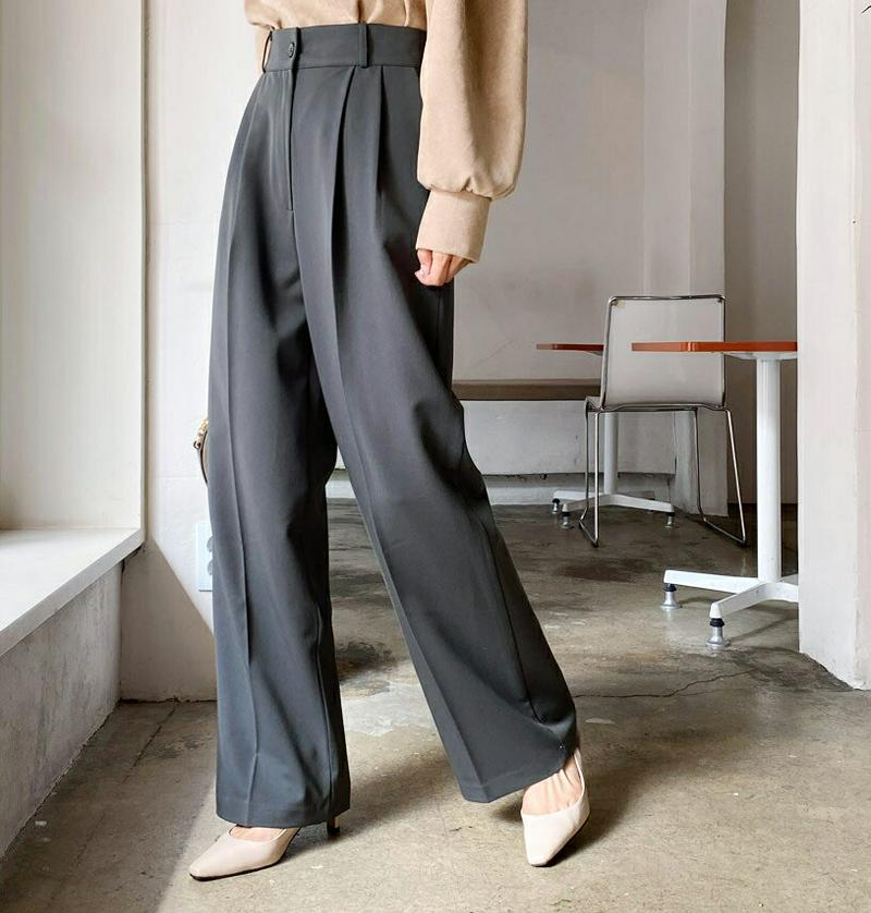 タックワイドスラックスパンツ・全2色・t61389 レディース【pt】【韓国 ファッション ボトムス ズボン パンツ ロングパン