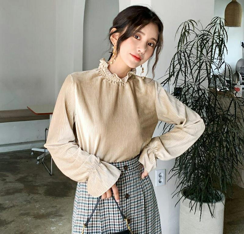 ベロアハイネックTシャツ・全3色・t61375 レディース【tops】【韓国 ファッション トップス Tシャツ ロングスリーブ 