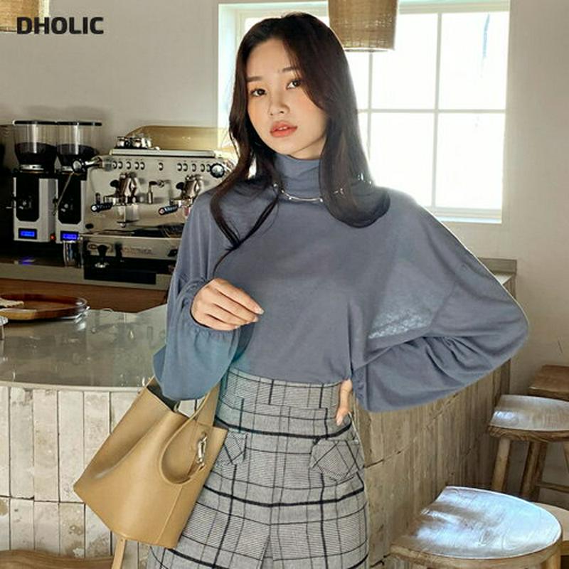 ハイネックパフTシャツ・全4色・t61357 レディース【tops】【韓国 ファッション トップス Tシャツ ロングスリーブ 長