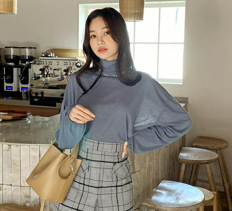 ハイネックパフTシャツ・全4色・t61357 レディース【tops】【韓国 ファッション トップス Tシャツ ロングスリーブ 長