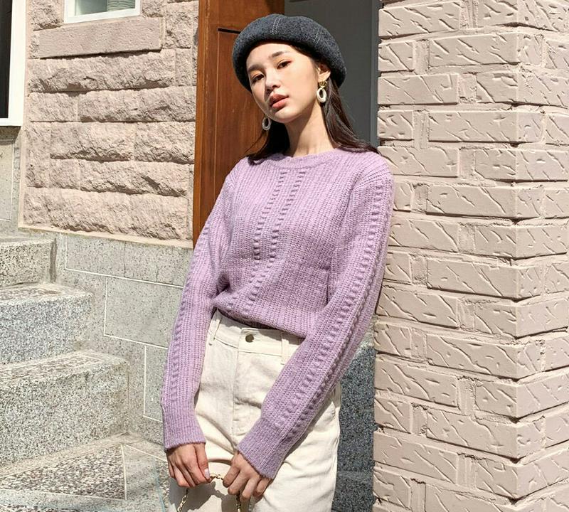 スカラップネックエンボスニット・全4色・t61377 レディース【tops】【韓国 ファッション トップス ニット ニットトップ