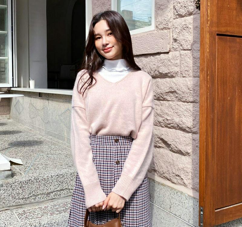 アンゴラウールVネックニット・全5色・t61367 レディース【tops】【韓国 ファッション トップス ニット ニットトップス