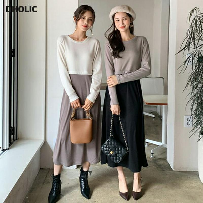 コントラストワンピース・全2色・t61379 レディース【ops】【韓国 ファッション ワンピース ロングワンピース コンビワン