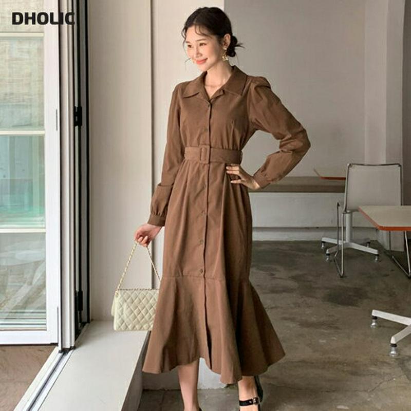 ベルト付フレア開襟ワンピース・全3色・t61380 レディース【ops】【韓国 ファッション ワンピース ロングワンピース 開襟