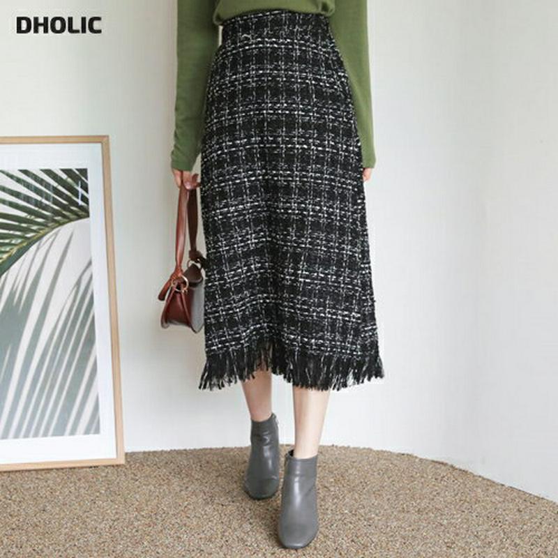 フリンジヘムツイードスカート・全2色・t64525 レディース【sk】【韓国 ファッション ボトムス スカート ロング丈 ロング