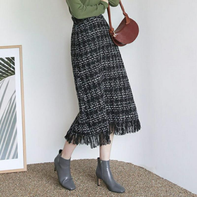 フリンジヘムツイードスカート・全2色・t64525 レディース【sk】【韓国 ファッション ボトムス スカート ロング丈 ロング
