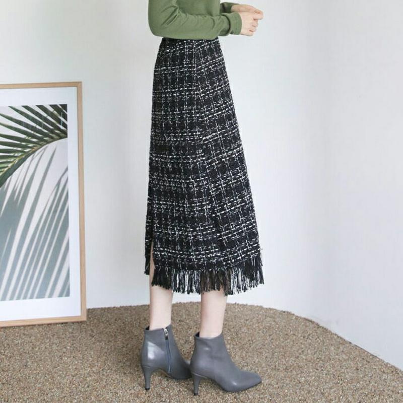 フリンジヘムツイードスカート・全2色・t64525 レディース【sk】【韓国 ファッション ボトムス スカート ロング丈 ロング