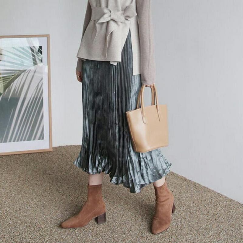 プリーツロングスカート・全5色・b64526 レディース【sk】【韓国 ファッション ボトムス スカート ロング丈 ロングスカート プリーツ プリーツスカート グロッシー 生地 シンプル 揺れ感 ウエストゴム 楽ちん ゆったり 大人 上品 秋】【ハイホリHIHOLLI】