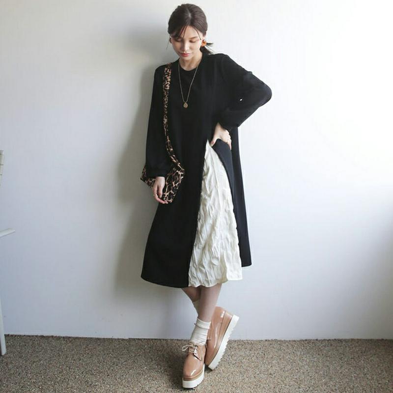 リンクルポイントスリットワンピース・全2色・t40961 レディース【ops】【韓国 ファッション ワンピース ミディ丈 ミディ