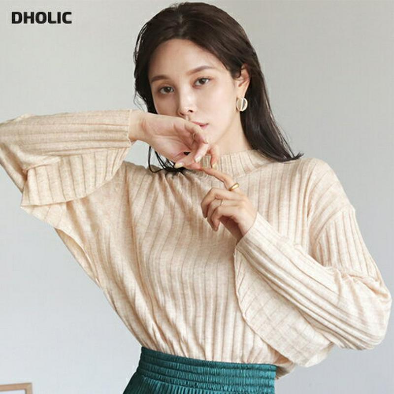 リブハーフネックニット・全5色・t64509 レディース【tops】【韓国 ファッション トップス ニット ニットトップス リブ