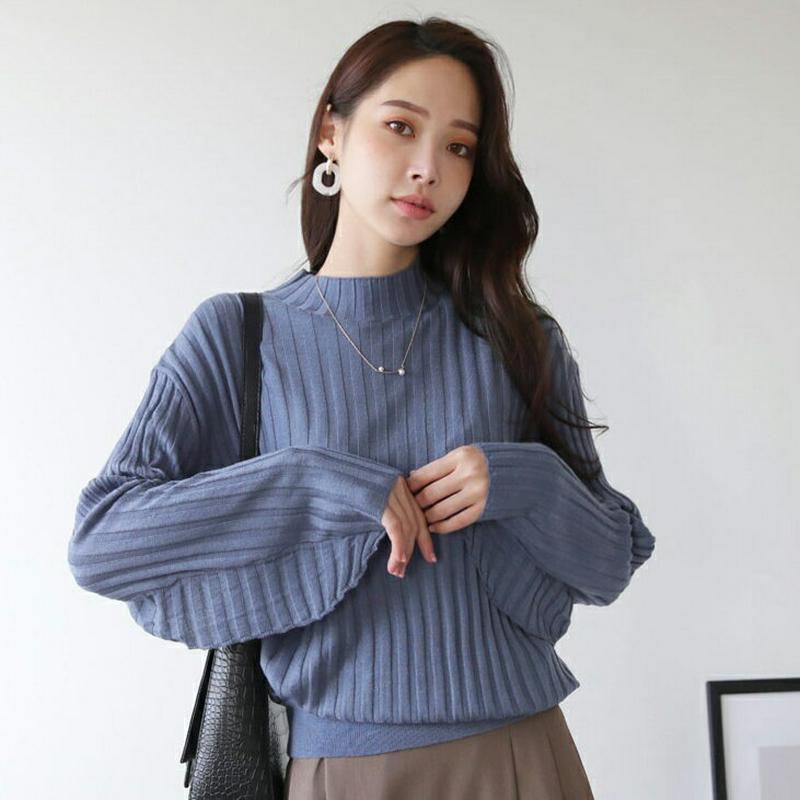 リブハーフネックニット・全5色・t64509 レディース【tops】【韓国 ファッション トップス ニット ニットトップス リブ