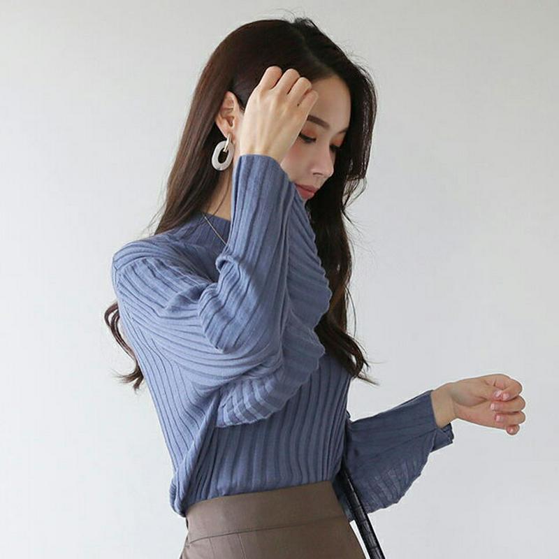 リブハーフネックニット・全5色・t64509 レディース【tops】【韓国 ファッション トップス ニット ニットトップス リブ