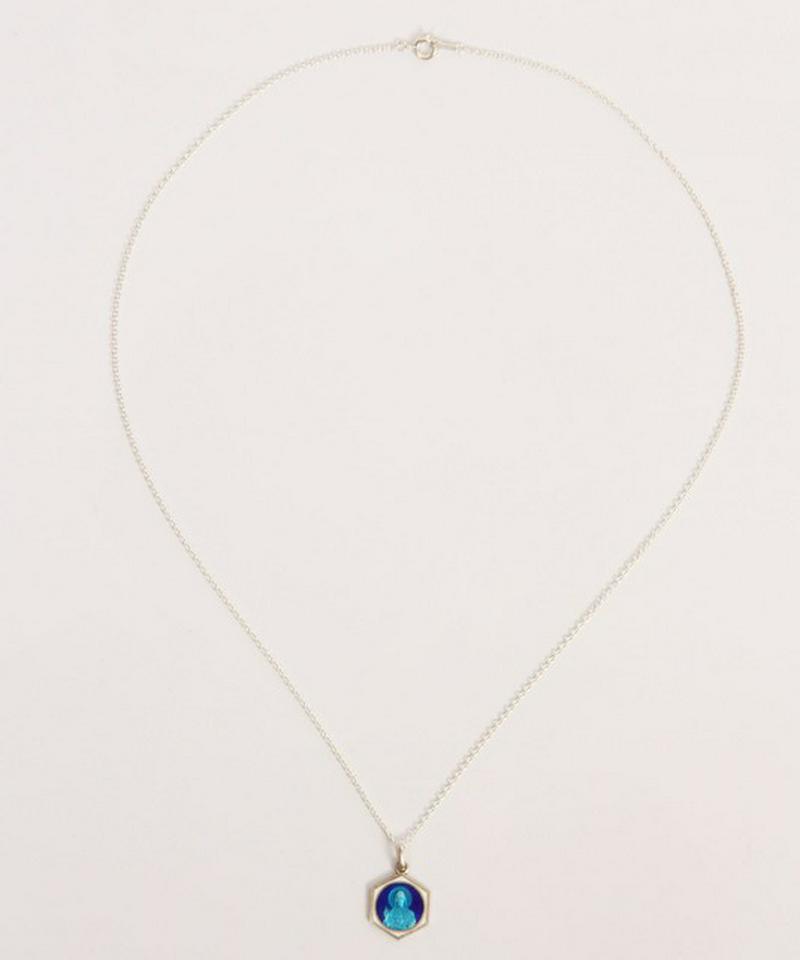 【美しいオールド感】シルバー925 イエス×ブルー六角ネックレス