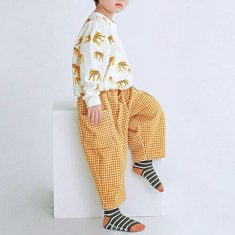 アニマルスウェット&チェックパンツSET・p007650 キッズ【3~8才】【set】【セット set 上下　トップス スウェット トレーナー 長袖 パンツ ズボン チェック柄 ギンガムチェック 女の子 男の子 秋 冬 韓国 韓国子供服 子供 子供服 こども服】【KIDS】