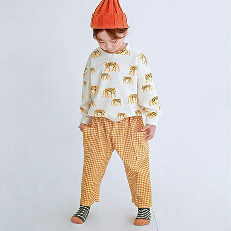 アニマルスウェット&チェックパンツSET・p007650 キッズ【3~8才】【set】【セット set 上下　トップス スウェット トレーナー 長袖 パンツ ズボン チェック柄 ギンガムチェック 女の子 男の子 秋 冬 韓国 韓国子供服 子供 子供服 こども服】【KIDS】