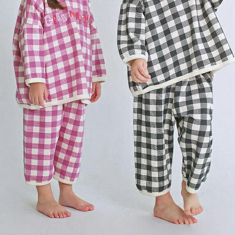 チェックパジャマパンツ・p007542 キッズ【3~8才】【pt】【ルームウェア 部屋着 パジャマ チェック柄　ギンガムチェック カジュアル ラフ 女の子 男の子 韓国 韓国子供服 子供 こども 子供服 こども服】【KIDS】
