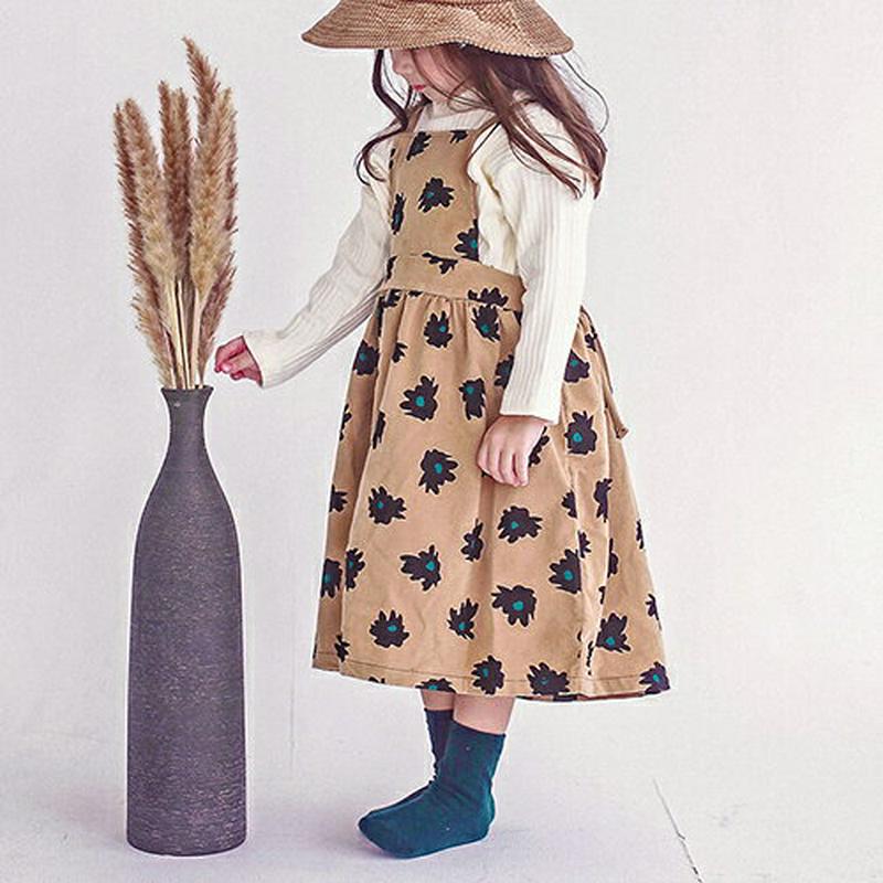 Tシャツ付フラワースリーブレスワンピース・p007625 キッズ【3~8才】【set】【ワンピース ロング ロングワンピース スリーブレス ノースリーブ Tシャツ 長袖 セット set 花柄 フラワー 女の子 春 秋 韓国 韓国子供服 子供 子供服 こども服】【KIDS】