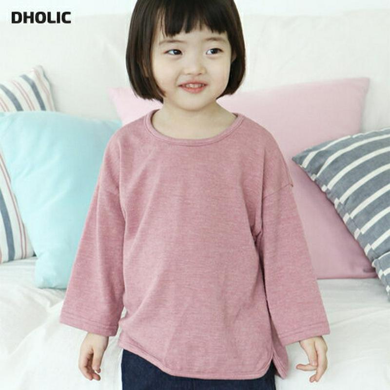 ラウンドヘムTシャツ・p007713 キッズ【3~8才】【tops】【トップス Tシャツ 長袖 ロンT 単色 無地 無地T カジュアル ラフ 女の子 男の子 春 秋 韓国 韓国子供服 子供 こども 子供服 こども服】【KIDS】