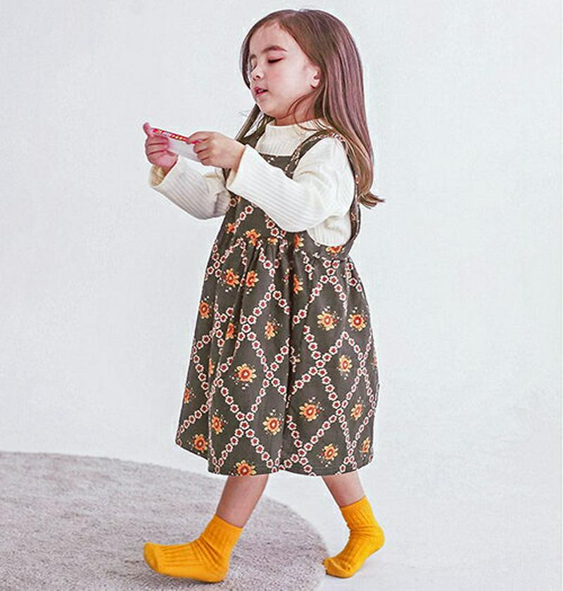 Tシャツ付スクエアフラワーワンピース・p007628 キッズ【3~8才】【set】【ワンピース ロング ロングワンピース スリーブレス ノースリーブ 花柄 モダン Tシャツ 長袖 セット かわいい 女の子 春 秋 韓国 韓国子供服 子供 子供服 こども服】【KIDS】