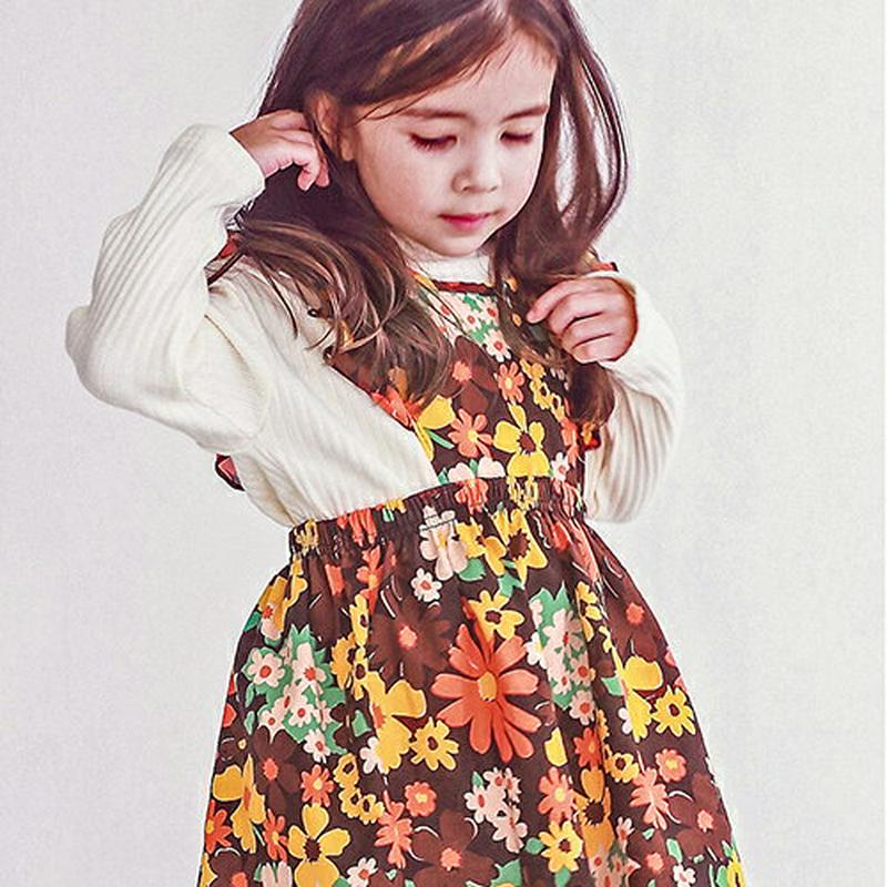 Tシャツ付フリルフローラルワンピース・p007630 キッズ【3~8才】【set】【ワンピース ミディ丈 ミディワンピース スリーブレス ノースリーブ フリル Tシャツ 長袖 かわいい 女の子 春 秋 韓国 韓国子供服 子供 こども 子供服 こども服】【KIDS】