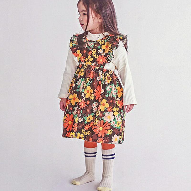 Tシャツ付フリルフローラルワンピース・p007630 キッズ【3~8才】【set】【ワンピース ミディ丈 ミディワンピース スリーブレス ノースリーブ フリル Tシャツ 長袖 かわいい 女の子 春 秋 韓国 韓国子供服 子供 こども 子供服 こども服】【KIDS】