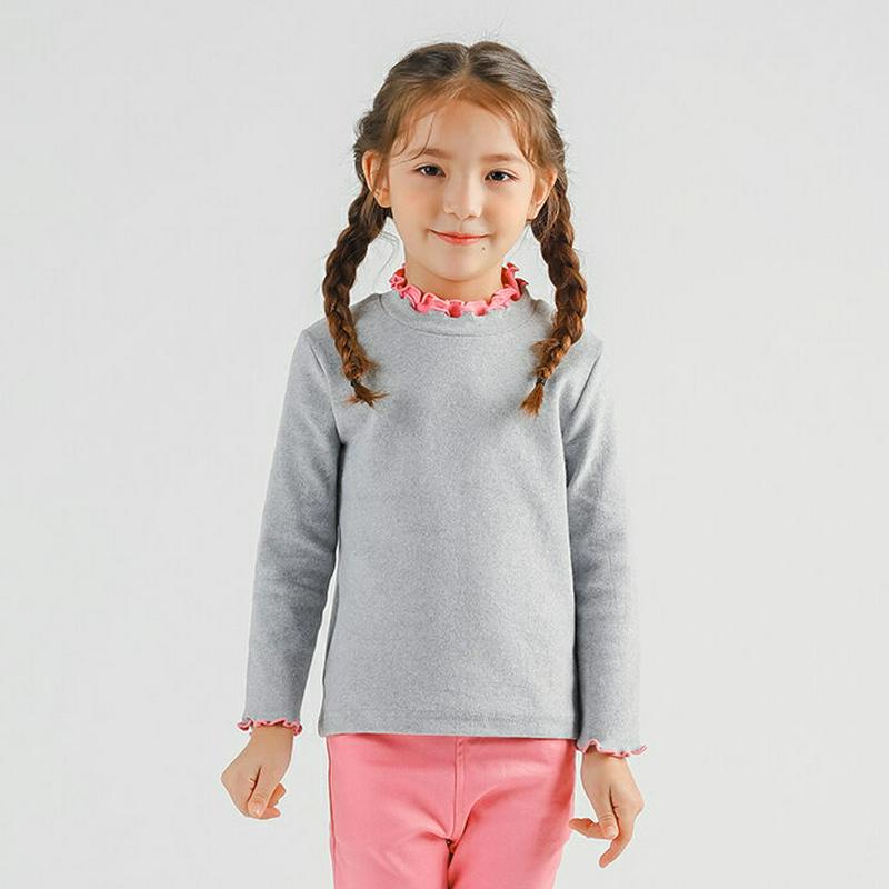 ウェーブ配色ネックTシャツ p007715 キッズ 【3~8才】【tops】【韓国 ファッション トップス Tシャツ カットソー 長袖 無地 女の子 メロウヘム モックネック　ハーフネック キッズ 子供 子供用 幼稚園 通学 通園 小学生 春 秋 冬】【KIDS】