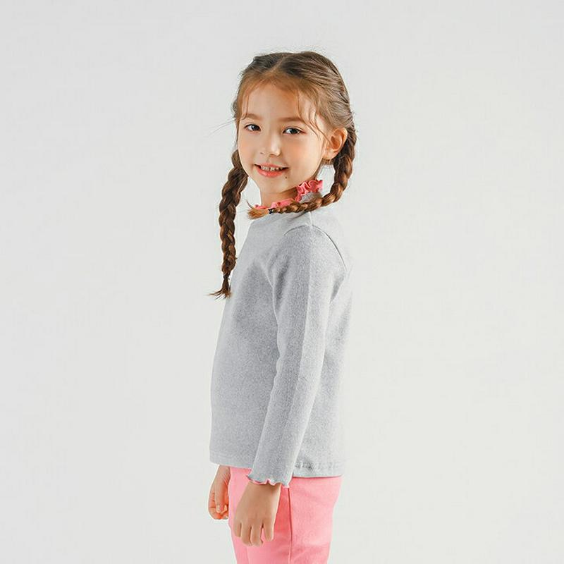 ウェーブ配色ネックTシャツ p007715 キッズ 【3~8才】【tops】【韓国 ファッション トップス Tシャツ カットソー 長袖 無地 女の子 メロウヘム モックネック　ハーフネック キッズ 子供 子供用 幼稚園 通学 通園 小学生 春 秋 冬】【KIDS】