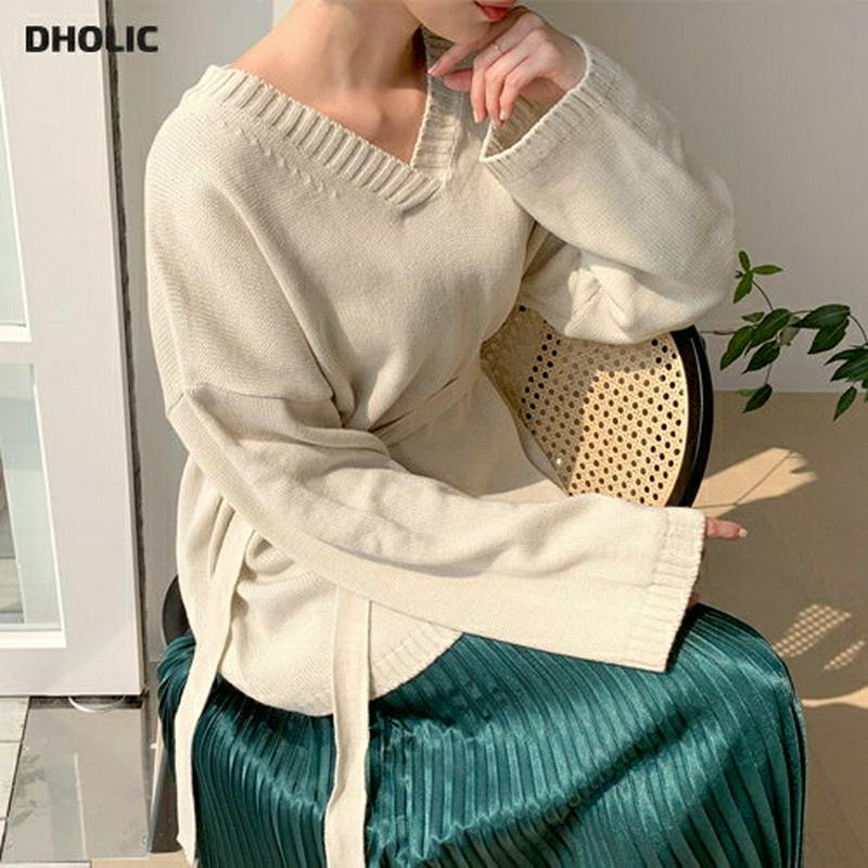【新作10%OFF】ストラップ付Vネックニット・全5色・t61453 レディース【tops】【韓国 ファッション トップス ニッ