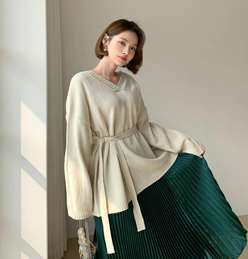 【新作10%OFF】ストラップ付Vネックニット・全5色・t61453 レディース【tops】【韓国 ファッション トップス ニッ
