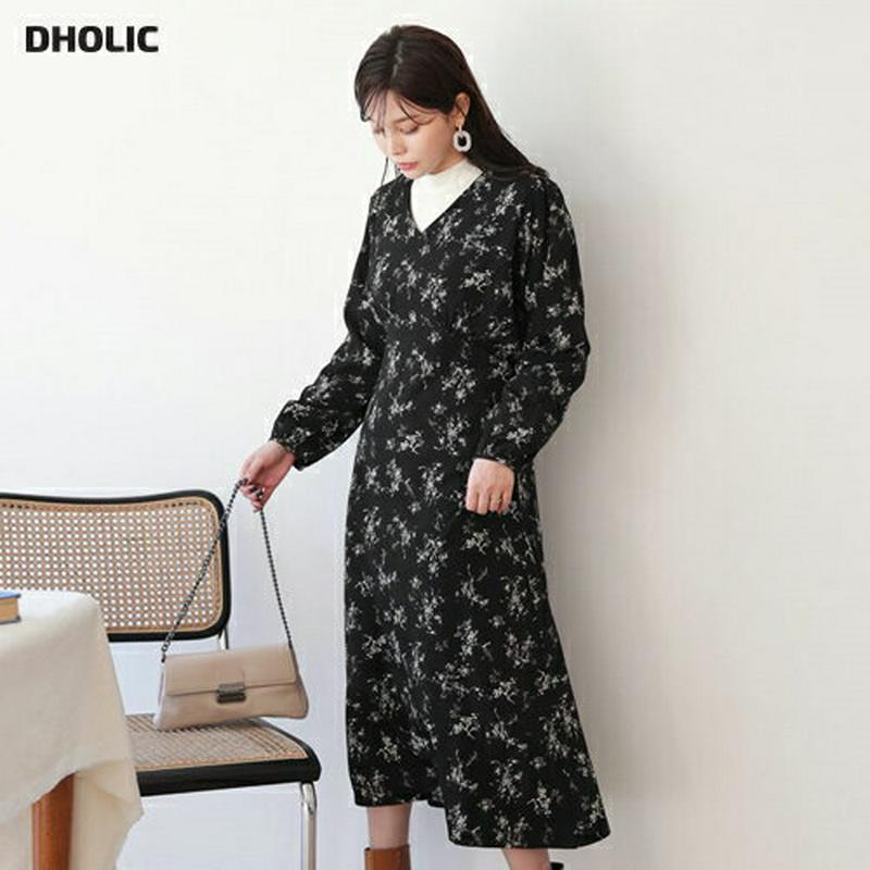 【新作10%OFF】Vネック花柄リボンワンピース・全2色・b64637 レディース【ops】【韓国 ファッション ワンピース ロ