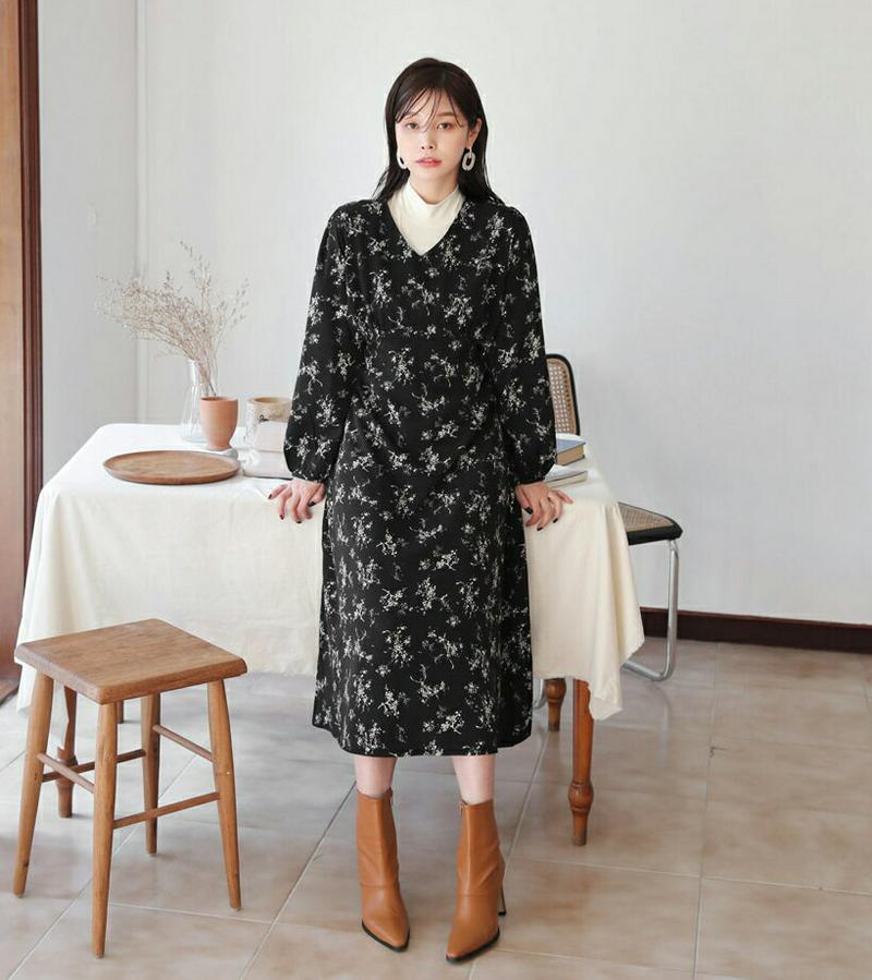 【新作10%OFF】Vネック花柄リボンワンピース・全2色・b64637 レディース【ops】【韓国 ファッション ワンピース ロ