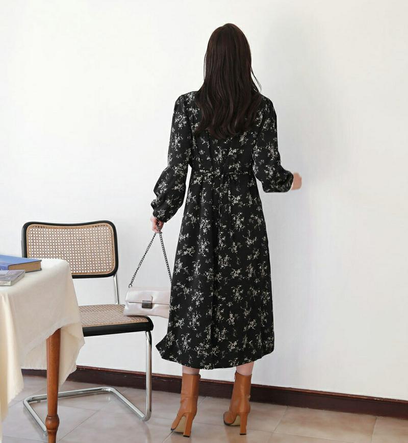 【新作10%OFF】Vネック花柄リボンワンピース・全2色・b64637 レディース【ops】【韓国 ファッション ワンピース ロ